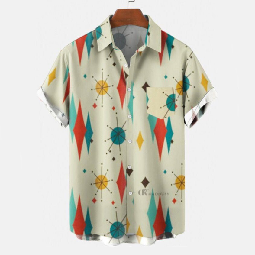 Summer Printed Irregular Pattern Short Sleeve Men′s Shirt